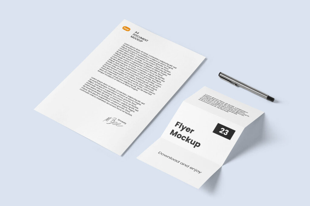 Perspective Sight of Flyer and Letterhead Mockup
