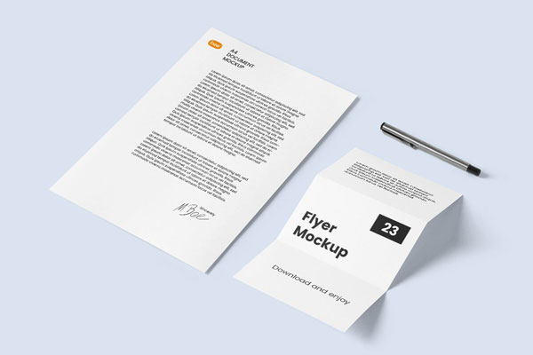 Perspective Sight of Flyer and Letterhead Mockup