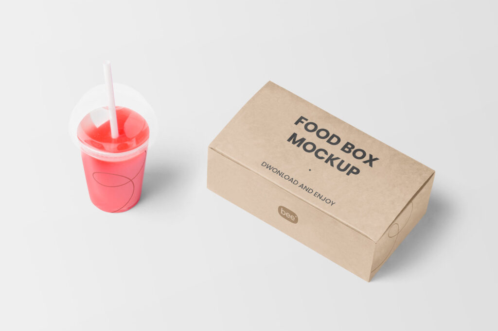 Perspective Sight of Food Box Mockup with Juice