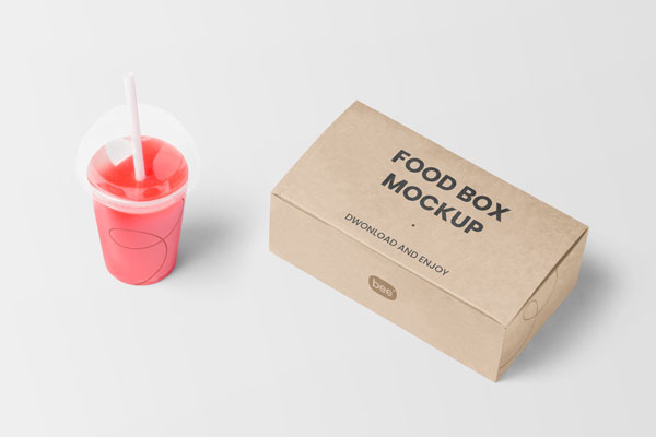 Perspective Sight of Food Box Mockup with Juice
