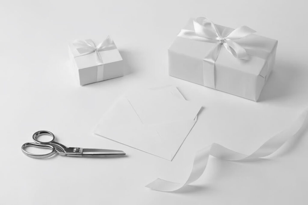 Perspective Sight of Gift Boxes Mockup with Envelope