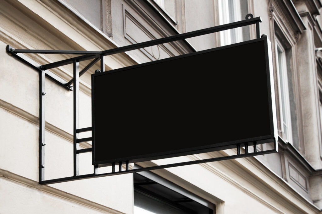 Perspective Sight of Hanging Rectangle Sign Mockup
