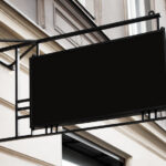 Perspective Sight of Hanging Rectangle Sign Mockup