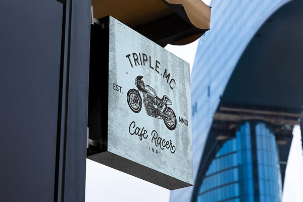 Perspective Sight of Hanging Signage Mockup