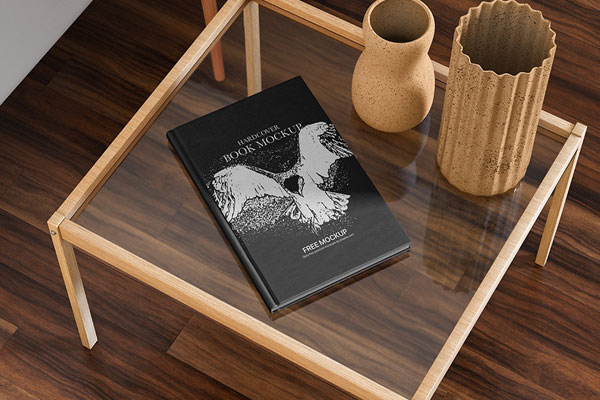 Perspective Sight of Hardcover Book Mockup on Table