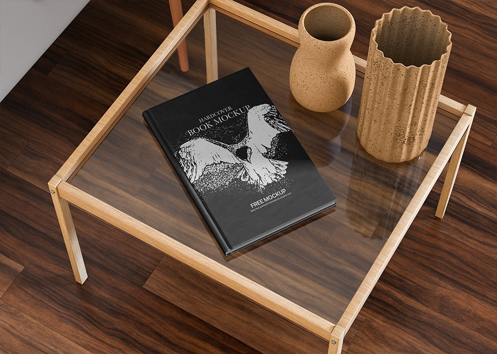 Perspective Sight of Hardcover Book Mockup on Table
