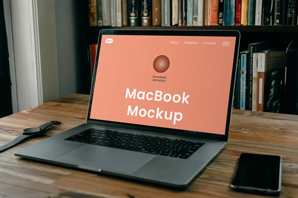 Perspective Sight of Home Office MacBook Mockup mockup preview