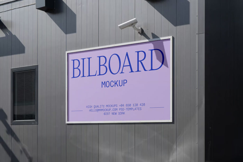 Perspective Sight of Horizontal Billboard Mockup on Metal Building