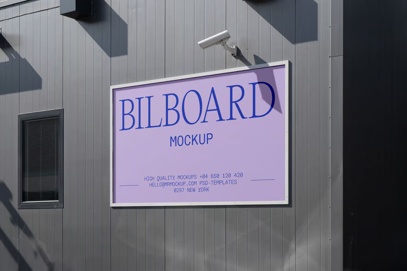 Free Perspective Sight of Horizontal Billboard Mockup on Metal Building PSD Template