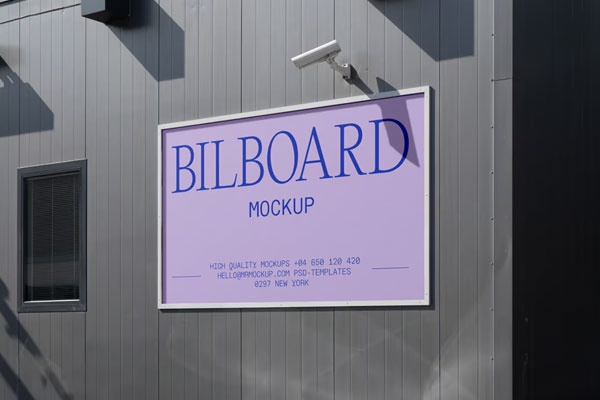 Perspective Sight of Horizontal Billboard Mockup on Metal Building