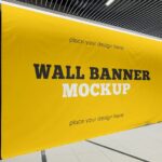 Perspective Sight of Horizontal Wall Banner Mockup