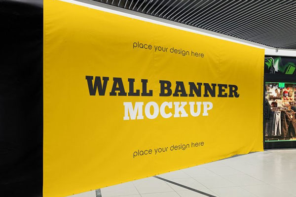 Perspective Sight of Horizontal Wall Banner Mockup