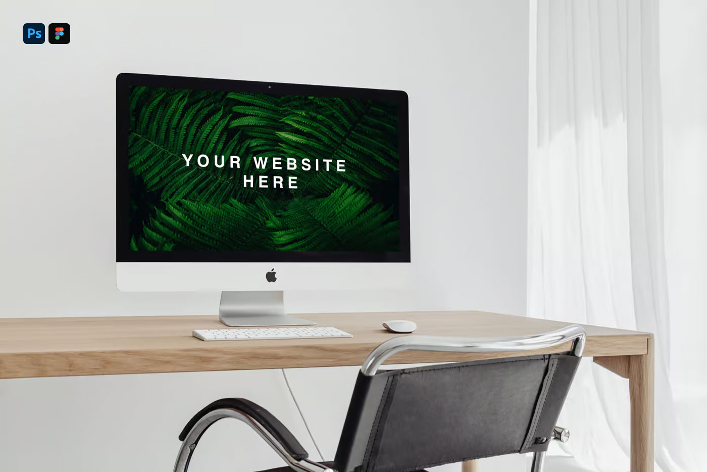 Free Perspective Sight of iMac Pro Mockup on Desk PSD Template
