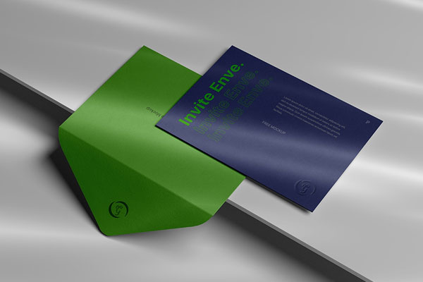 Perspective Sight of Invitation Card and Envelope Mockup