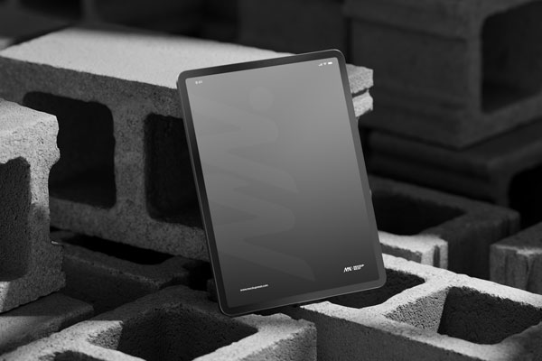 Perspective Sight of iPad Pro Mockup on Brick