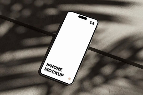 Perspective Sight of iPhone 14 Pro Max Mockup on Concrete