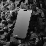 Perspective Sight of iPhone 15 Pro Mockup on Black Stone