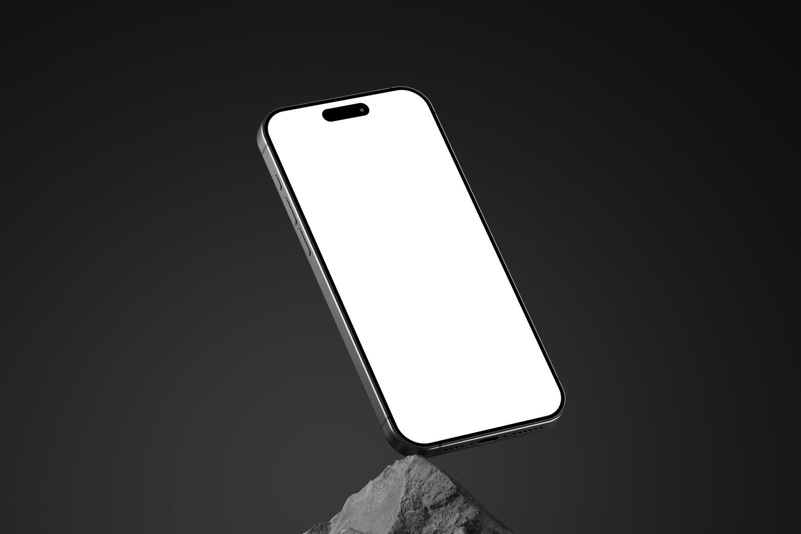 Free Perspective Sight of iPhone 15 Pro Mockup on Rock PSD Template