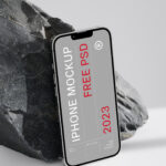 Perspective Sight of iPhone Mockup Based on Rock