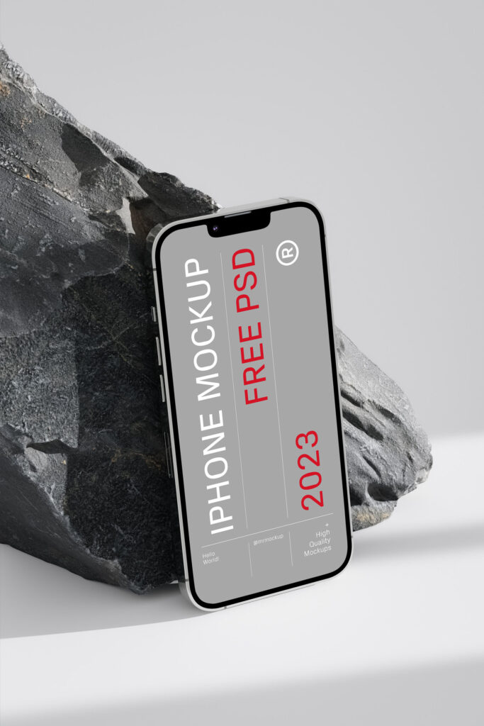 Perspective Sight of iPhone Mockup Based on Rock