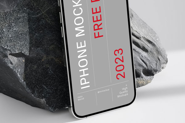 Perspective Sight of iPhone Mockup Based on Rock