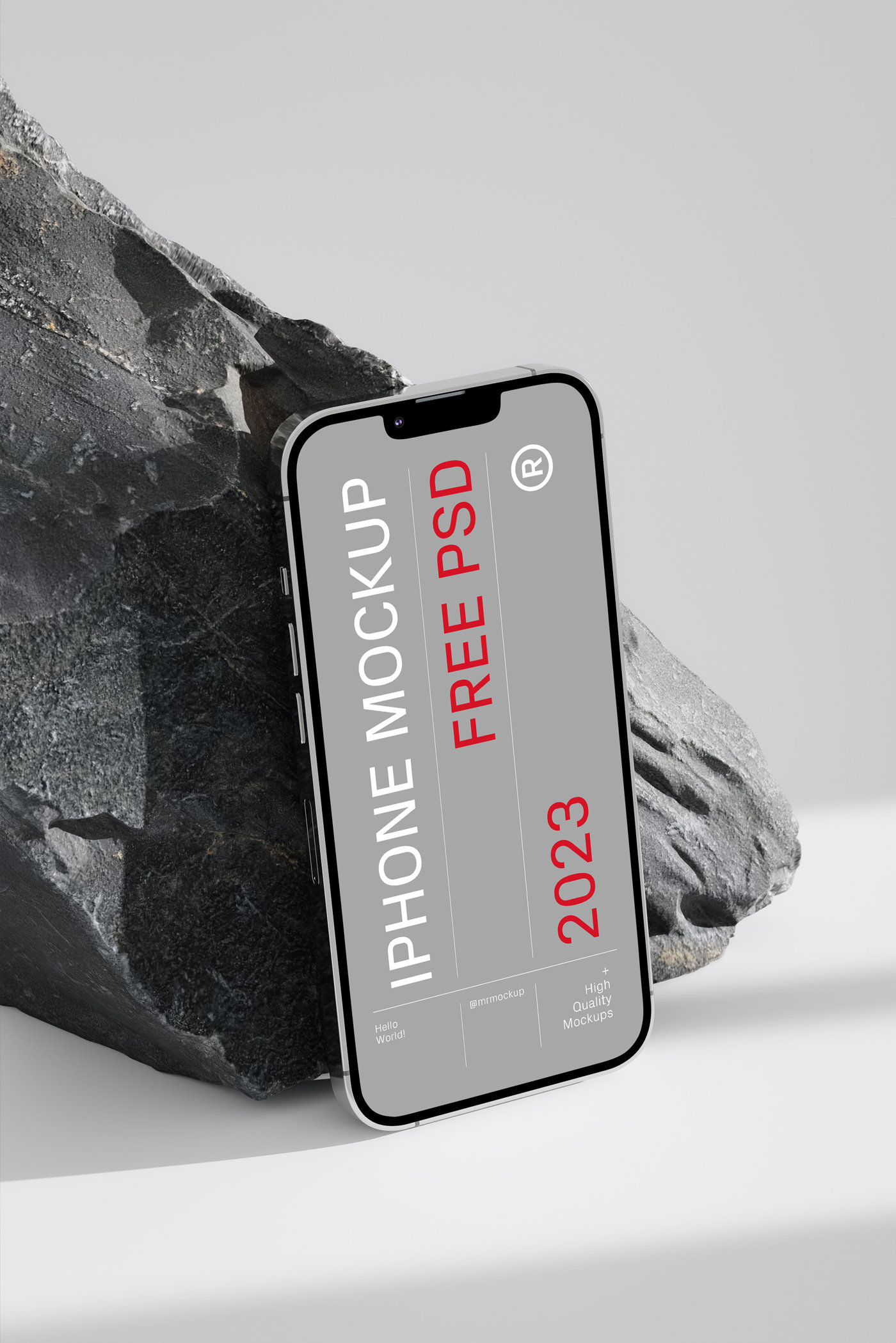 Perspective Sight of Iphone Mockup Based on Rock FREE PSD