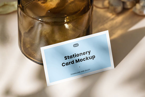 Perspective Sight of Oblong Card Mockup With Glass Vase