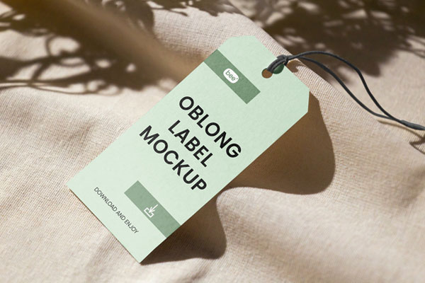 Perspective Sight of Oblong Paper Label Tag Mockup with Twine