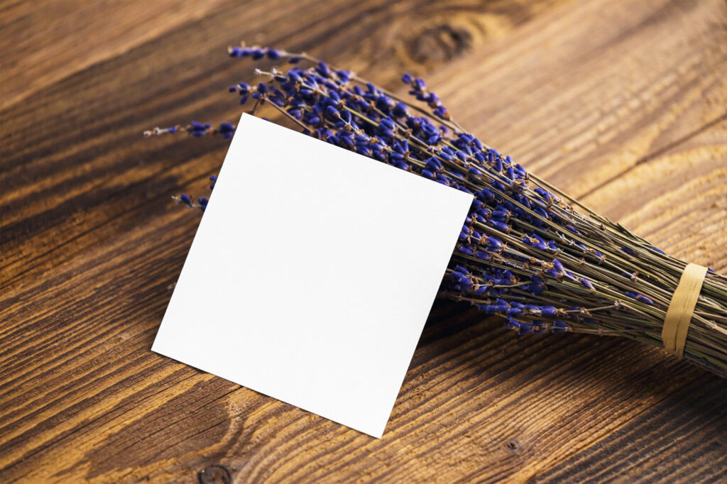 Perspective Sight of Square Card Mockup on Lavender