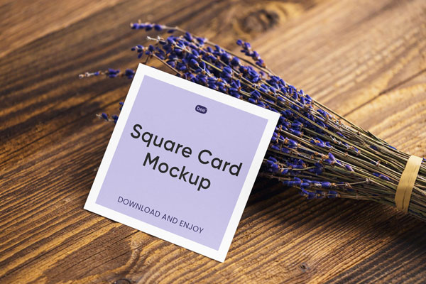 Perspective Sight of Square Card Mockup on Lavender