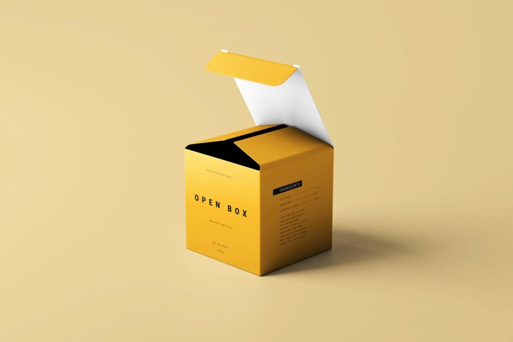 Perspective Sight of Square Open Box Mockup
