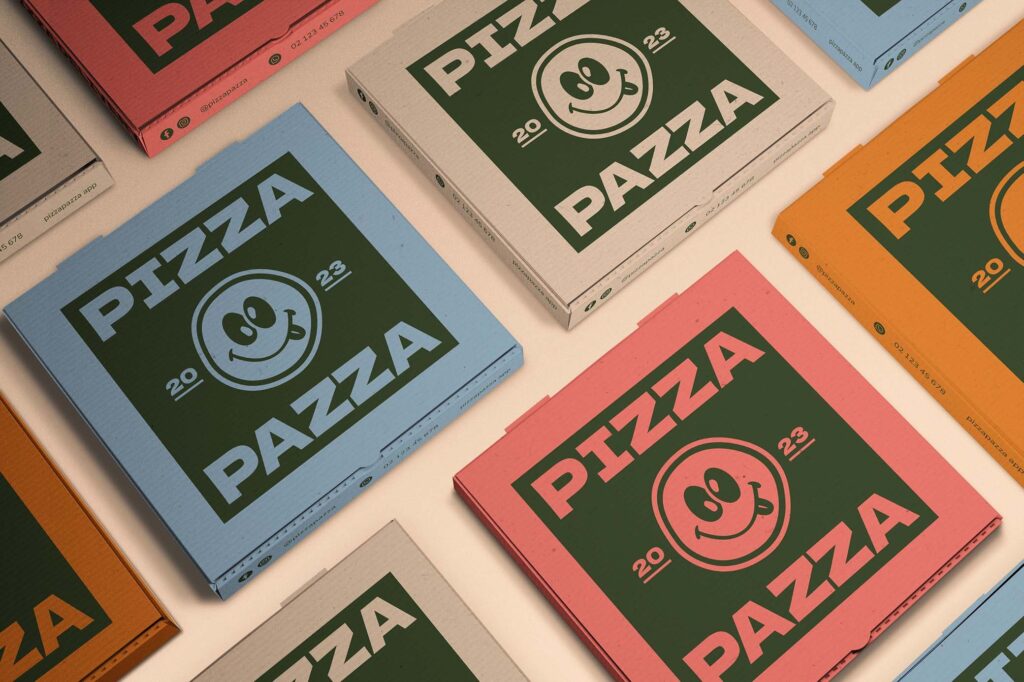 Perspective Sight of Square Pizza Boxes Mockup