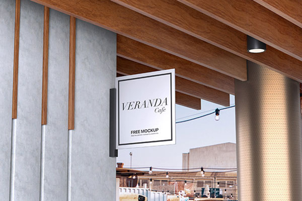Perspective Sight of Square Shop Sign Mockup