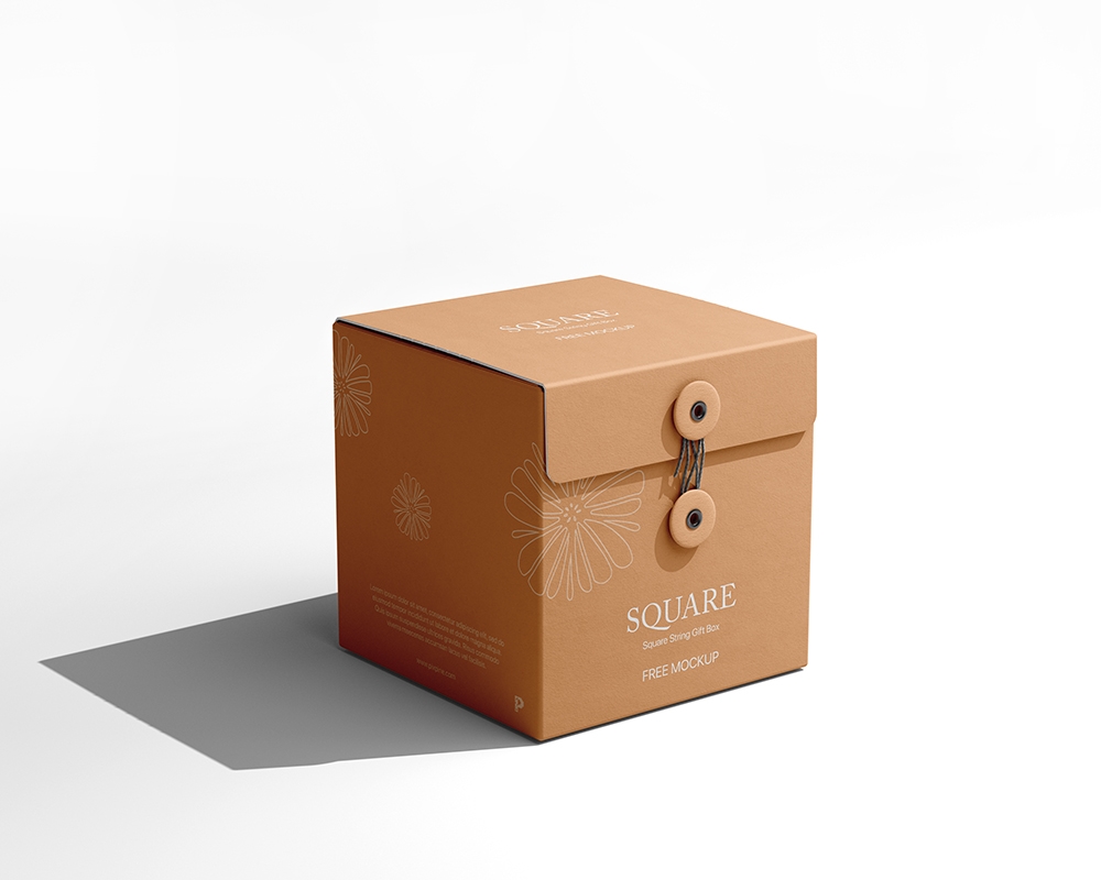 Perspective Sight of Square String Gift Box Mockup