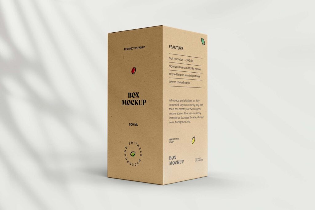 Perspective Sight of Standing Craft Paper Box Mockup