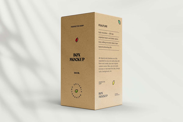 Perspective Sight of Standing Craft Paper Box Mockup