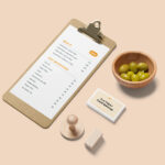 Perspective Sight of Stationery Menu Mockup with Olives