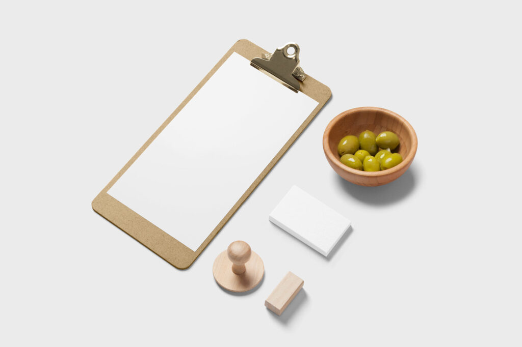 Perspective Sight of Stationery Menu Mockup with Olives