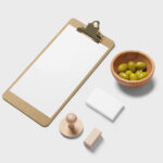 Perspective Sight of Stationery Menu Mockup with Olives