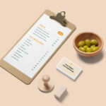 Perspective Sight of Stationery Menu Mockup with Olives