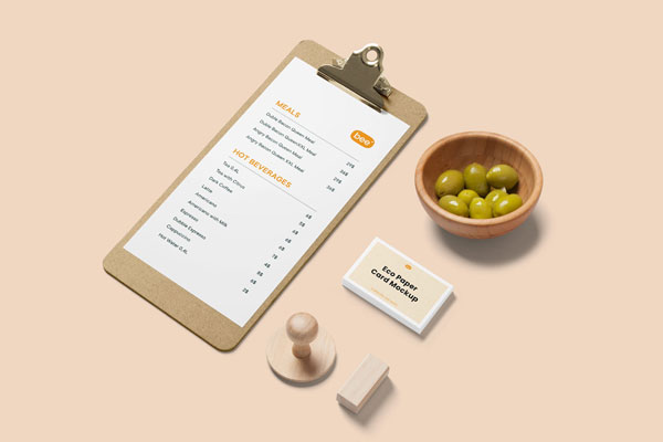 Perspective Sight of Stationery Menu Mockup with Olives