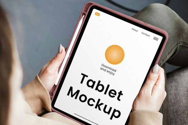 Perspective Sight of Tablet Mockup in Hands