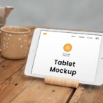Perspective sight of Tablet Mockup with Cup