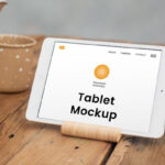 Perspective sight of Tablet Mockup with Cup