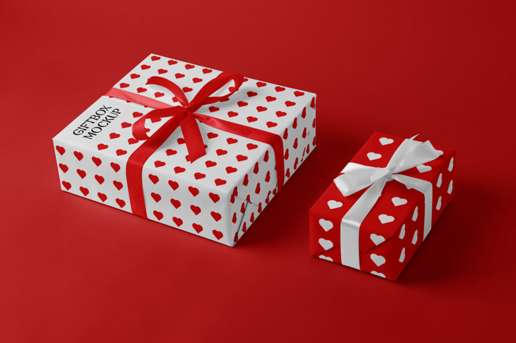 Perspective Sight of Valentines Gift Boxes Mockup