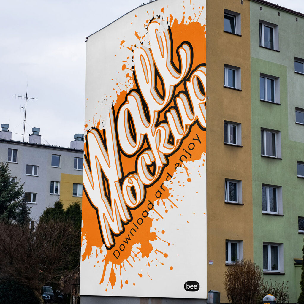 Perspective Sight of Vertical Building Wall Mockup
