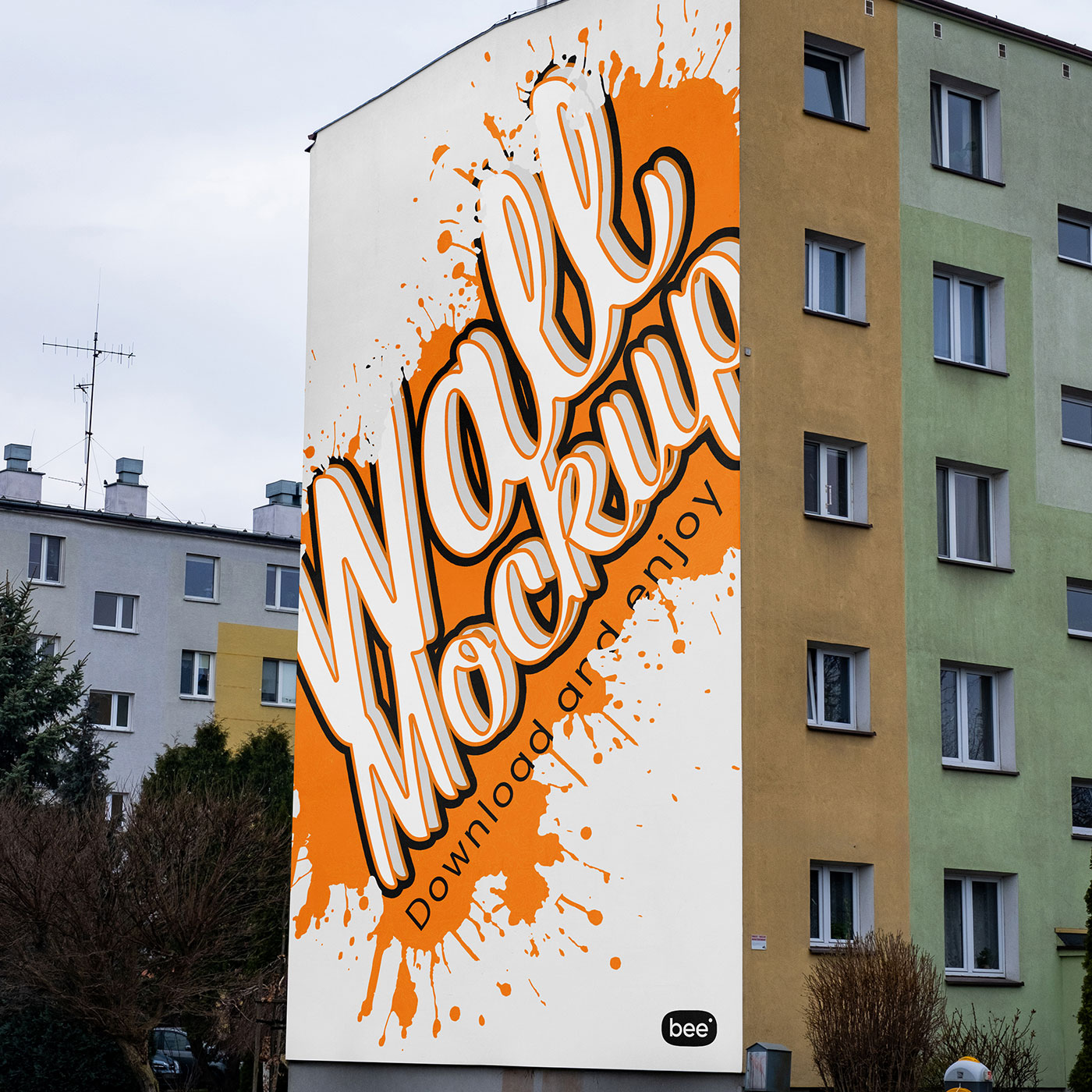 Free Perspective Sight of Vertical Building Wall Mockup PSD Template