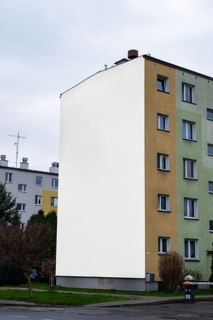 Perspective Sight of Vertical Building Wall Mockup