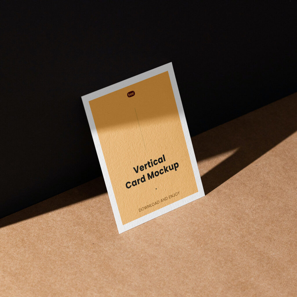 Perspective Sight of Vertical Paper Card Mockup