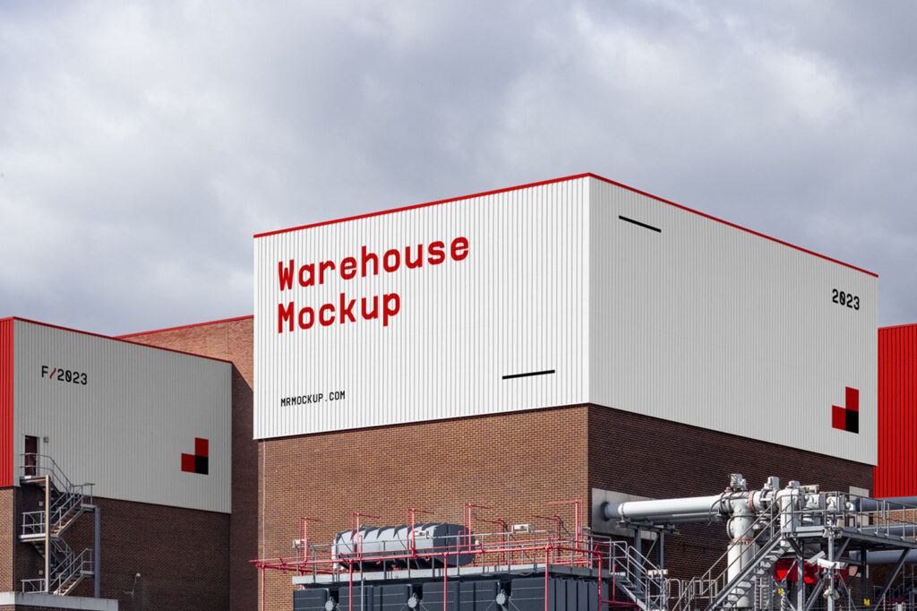 Perspective Sight of Warehouse Building Mockup